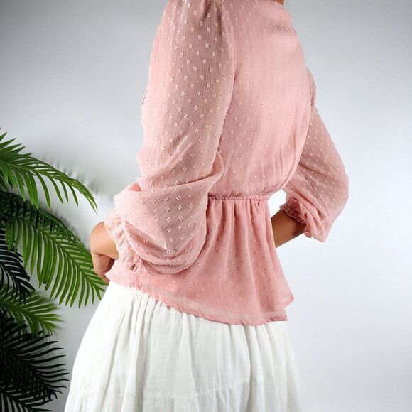 Women's Vintage Pink Coquette Long Sleeve Cottagecore Romantic Blouse / XS - Picture 2 of 5